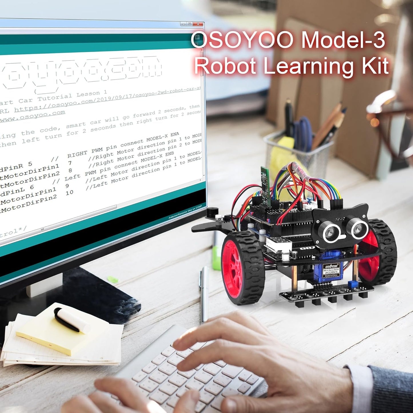 OSOYOO Model 3 Robot Car DIY Starter Kit for Arduino,Educational Motorized Robotics, Remote Control App, Learning How to Code, IOT Mechanical Coding for Teens and Adults