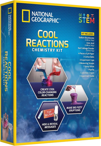 National Geographic Chemistry Set - Cool Reactions Educational Science Kits for Kids Age 8+ with 5 Awesome Experiments | Fascinating Kids STEM Toys Chemistry Gifts for 8+ Year Old Boys and Girls