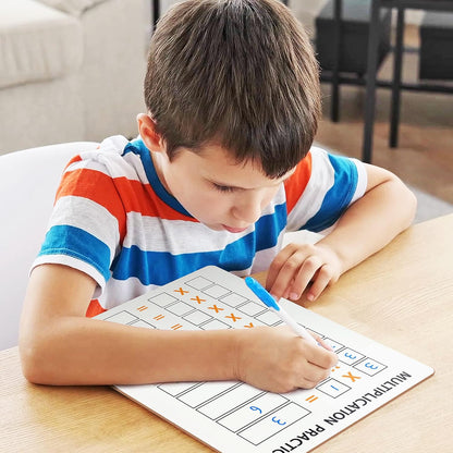 SCRIBBLEDO Dry Erase Multiplication Chart Whiteboard 9" x 12" Multiplication Table Double Sided Times Table Math Manipulatives White Board for Kids Students Classroom and Home Mini Lapboard Game