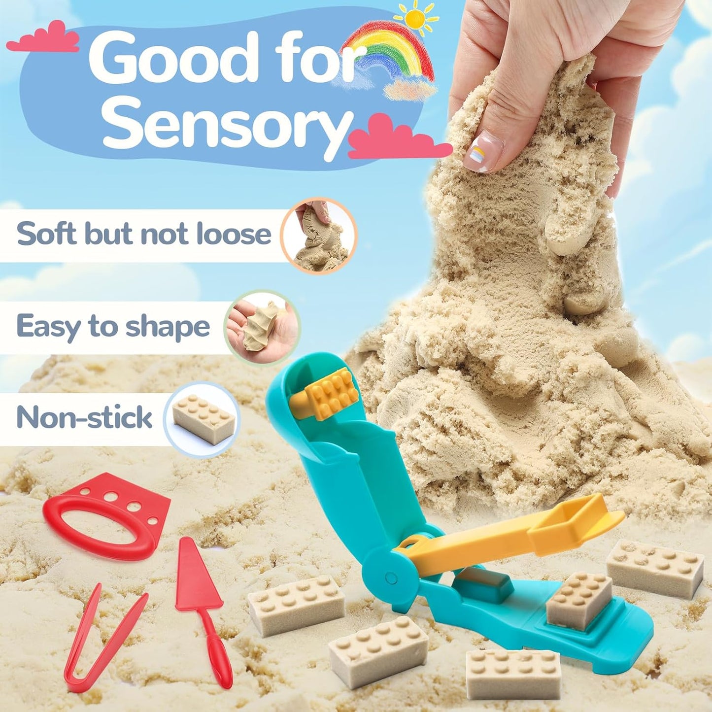Crelloci House Building Play Sand Toys, House Mold 1.7lbs Magic Sand 4 Tools & Dog Slide Model, Construction Sensory Toy Magnetic Sand Set, Gift for Kids Boys Girls Age 3-8