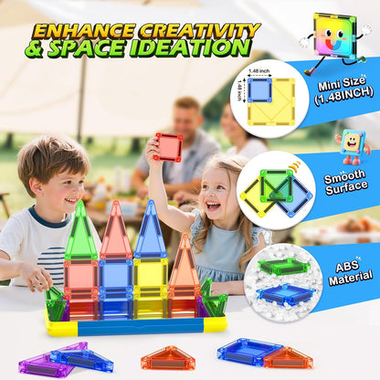 Soyee Magnetic Tiles Toddler Toys Travel Essential Games Magnet Building Blocks STEM Sensory Educational Toys for 3 4 5 6 7 8+ Year Old Boys Girls Christmas Birthday Gifts
