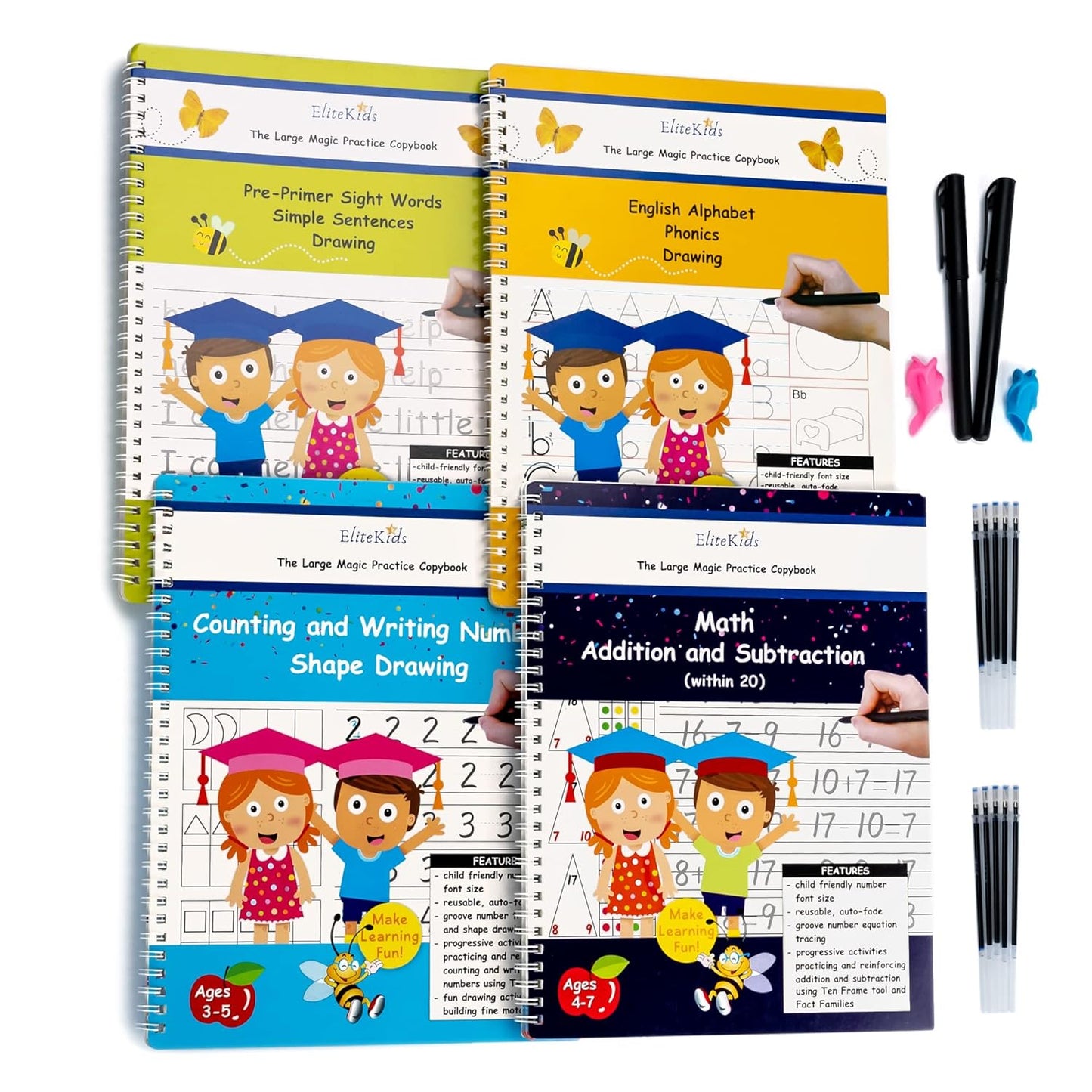 Magic Grooved Writing Practice for Kids, Trace Books for Kids Ages 3-5, 6-8, Handwriting Practice for kids 5-7, Teacher-Designed Reusable Magic Practice Copybook for Kids ages 3-8 (8.7×6.9in)