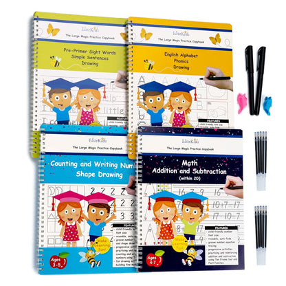 Magic Grooved Writing Practice for Kids, Trace Books for Kids Ages 3-5, 6-8, Handwriting Practice for kids 5-7, Teacher-Designed Reusable Magic Practice Copybook for Kids ages 3-8 (8.7×6.9in)