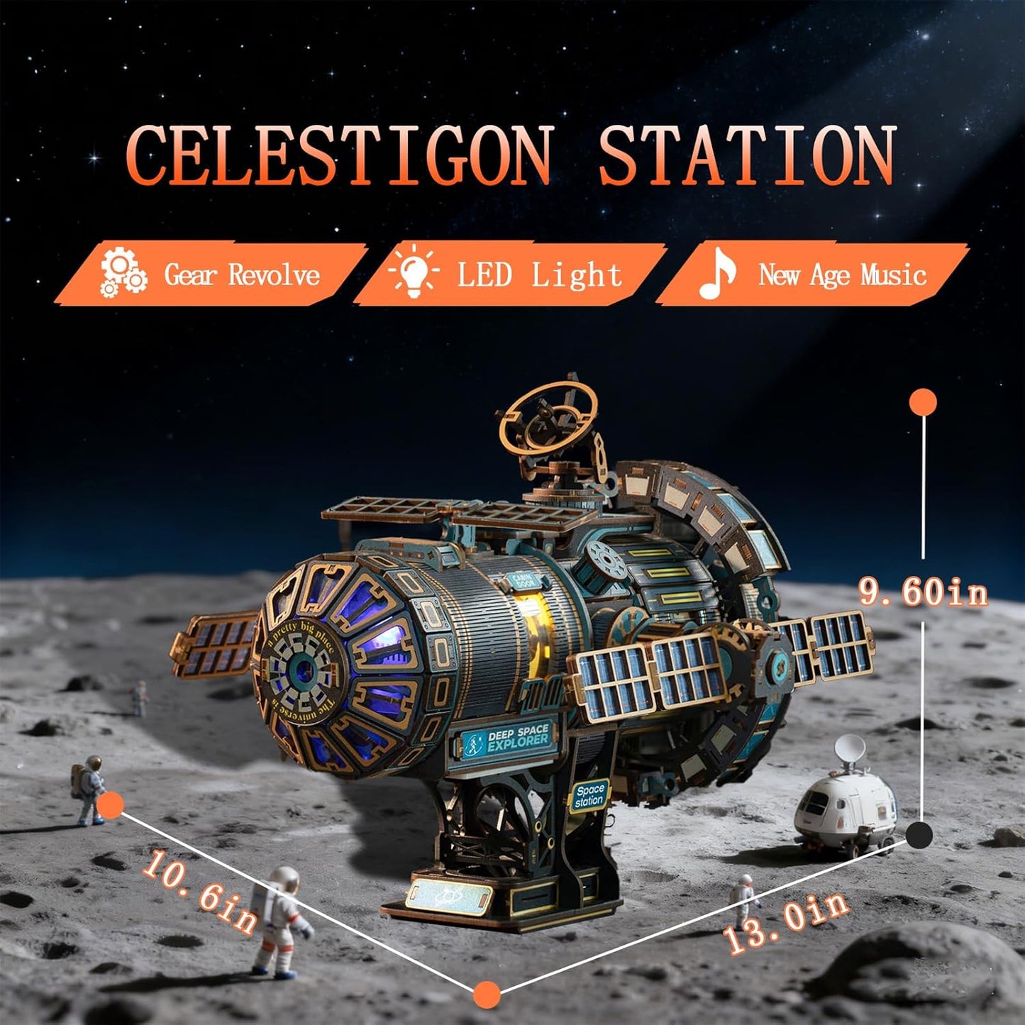 3D Wooden Puzzles for Adults - Space Station Mechanical Model Kit with Lights & Music, 511PCS Adult Wooden Puzzles, DIY Building Toy for Teen & Adults, Miniature House Kit for Birthday Father's Day
