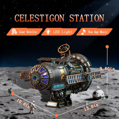 3D Wooden Puzzles for Adults - Space Station Mechanical Model Kit with Lights & Music, 511PCS Adult Wooden Puzzles, DIY Building Toy for Teen & Adults, Miniature House Kit for Birthday Father's Day