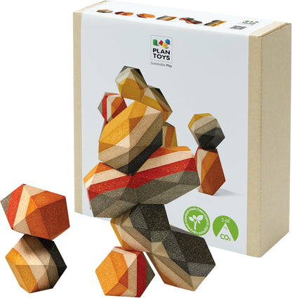 PlanToys® Geo Stacking Rock Wooden Montessori Balancing and Fine Motor Toy | Creative Thinking, Coordination and Early Problem Solving Activity | Eco Friendly Educational Open Ended Play Set