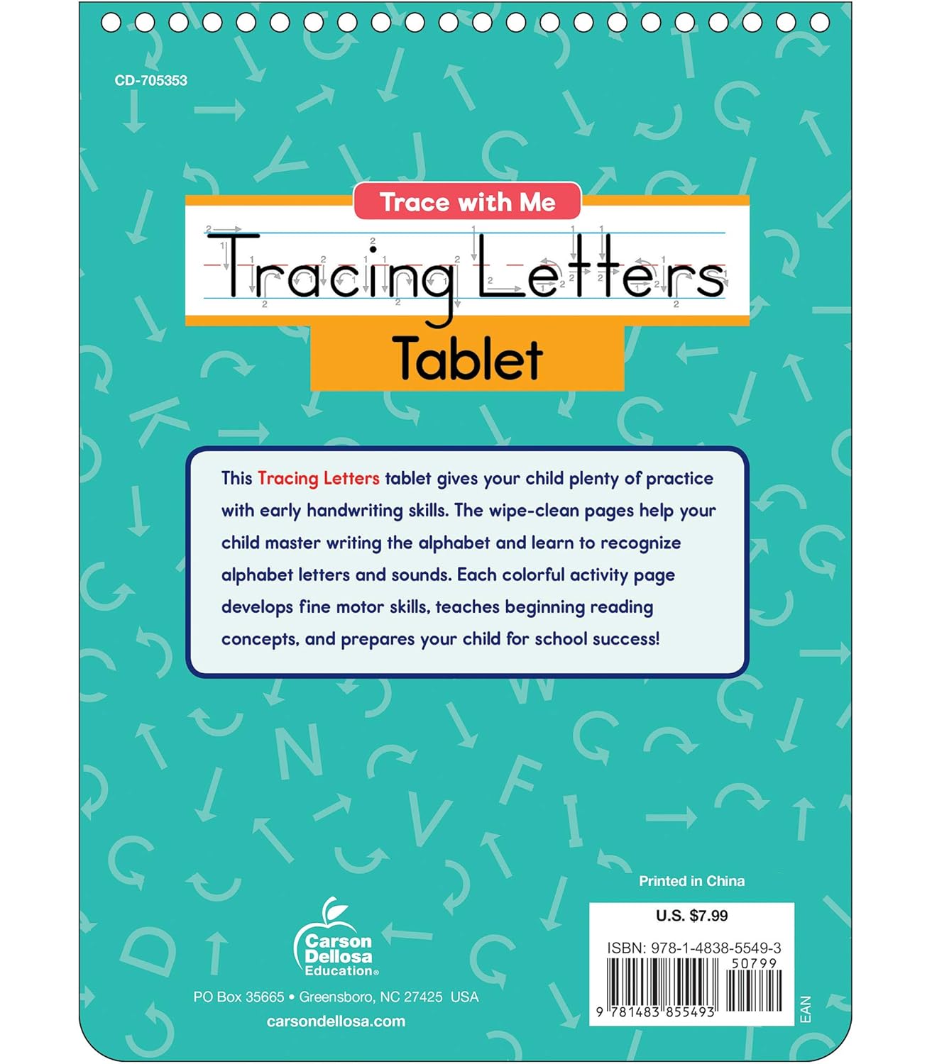 Carson Dellosa Trace With Me Letter Tracing Books for Kids Ages 3-5, Dry Erase Preschool Workbook, Learn to Write the Alphabet With Wipe Clean Handwriting Practice