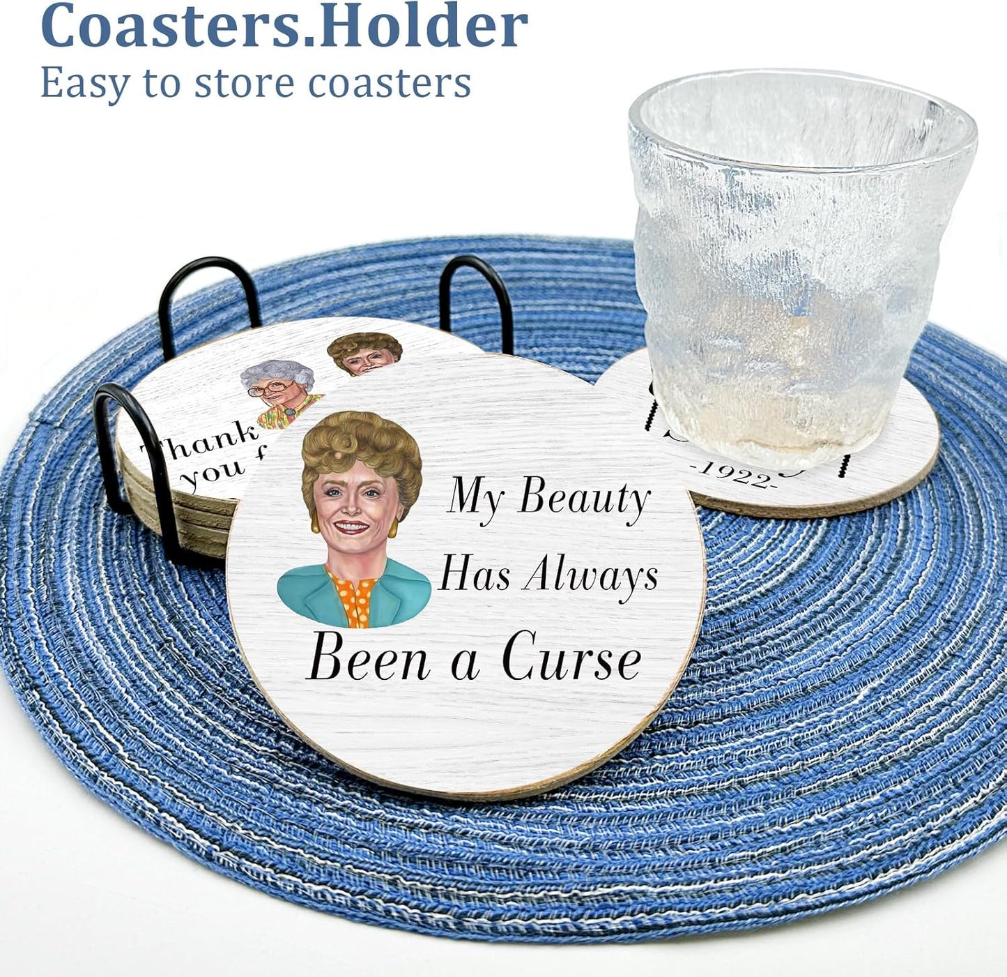 Golden Girls TV Show Merchandise,6 PCS Cork Coasters for Drinks,Funny Set with Coasters Holder,Golden Girls Fans Clean Dirty Dishwasher Magnet,Refrigerator Sign Kitchen Decor Gifts