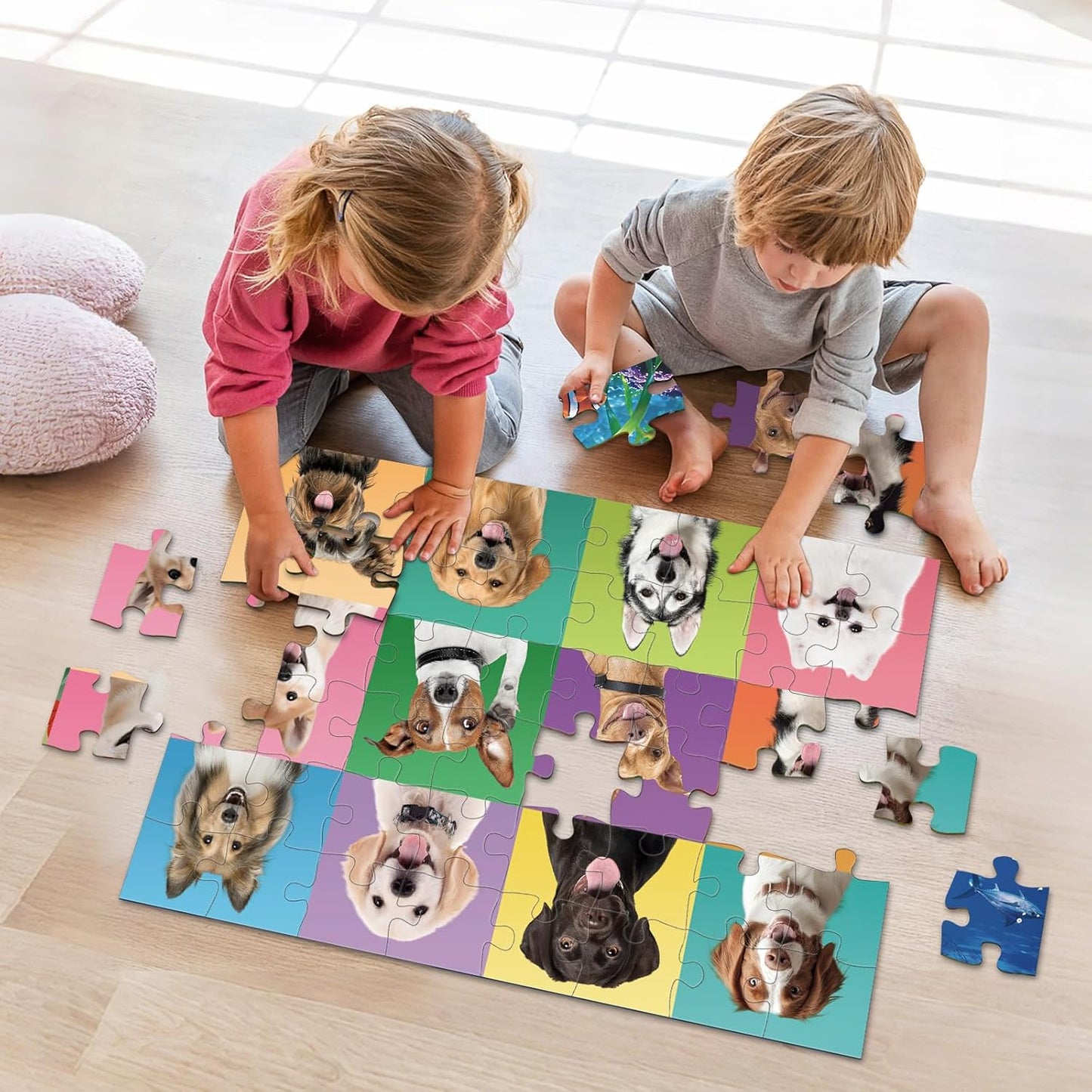 Jumbo Floor Puzzle for Toddlers, 48 Piece Puzzle Educational for Kids, 3 x 2 Feet Gaint Toy (Puppies)