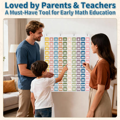 Yoink 100 Pockets Number Chart with 120 Double-Sided Number Cards, Boho Hundred Pocket Chart for Classroom Homeschool Teachers Kids Learning, Pink