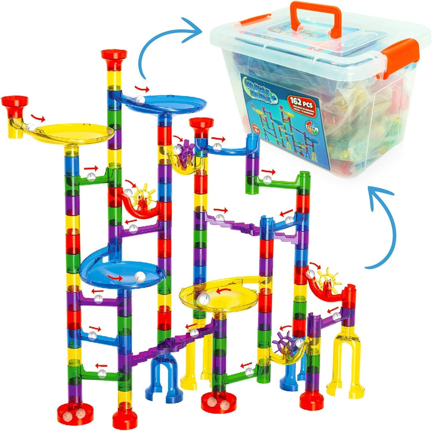 Marble Mania Marble Run - Marble Runs for Kids - 162 Pieces Plus Storage Tub - Construction Toys for 4-8 Year Old Boys or Girls - Educational STEM Toys for 4+ Year Olds