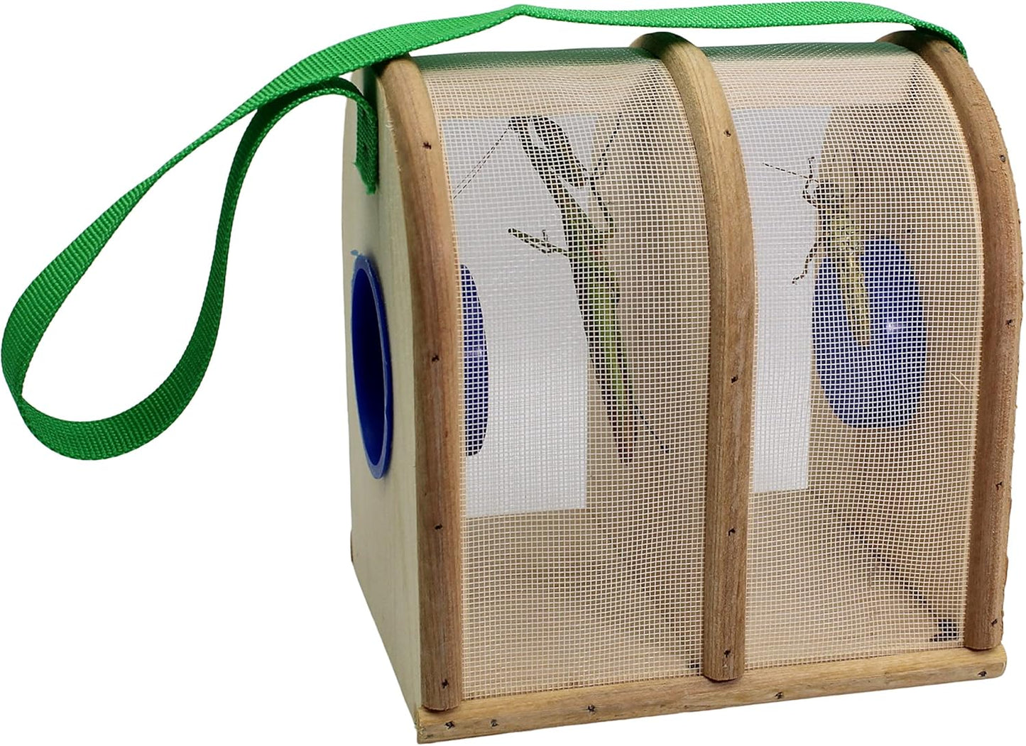 Wooden Bug Box for Kids, Dual Chamber Insect Habitat with Nylon Carrying Strap