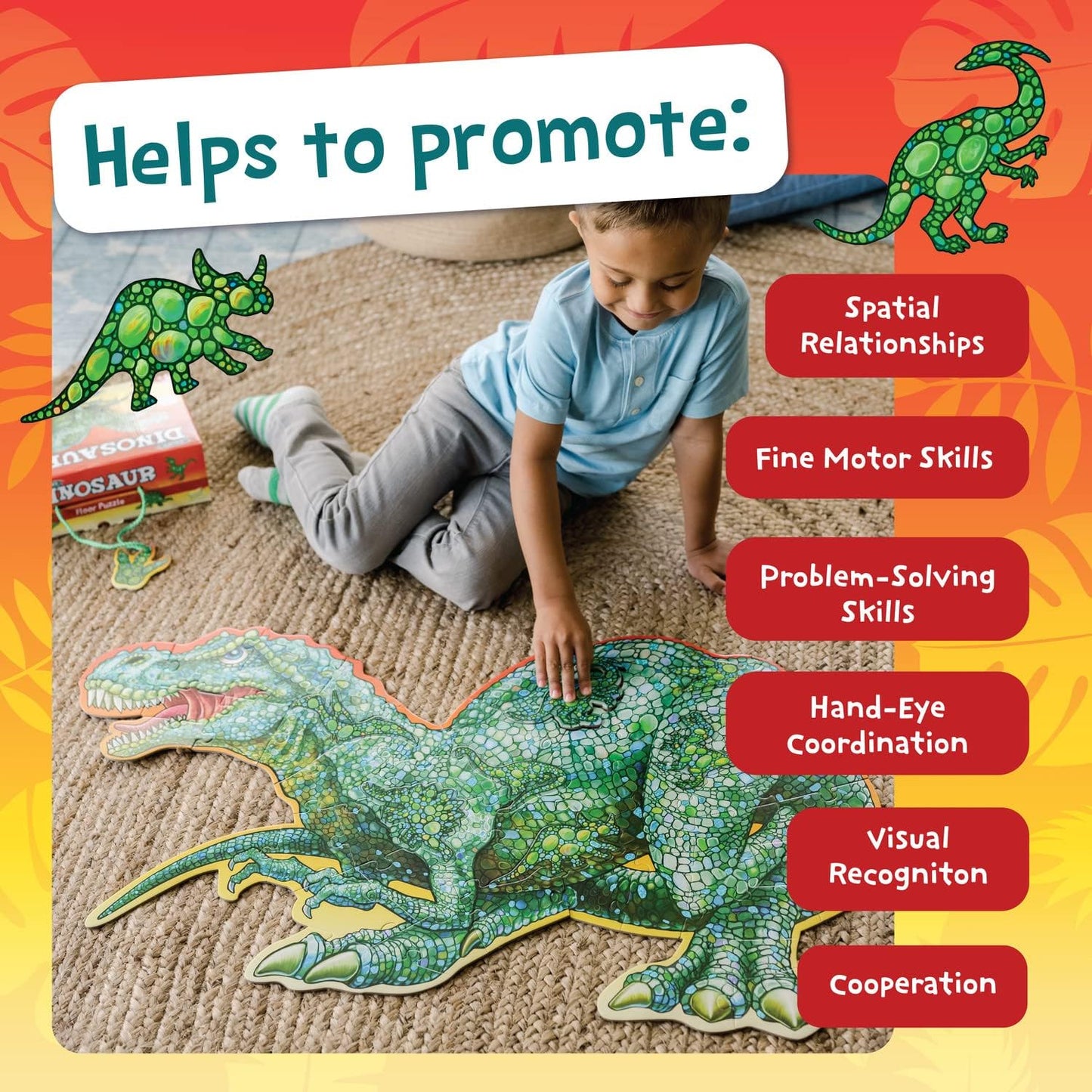 Peaceable Kingdom Giant Floor Puzzles with Uniquely Fun Shaped Pieces for Kids Ages 3+ Gifts for Boys and Girls - Racecar