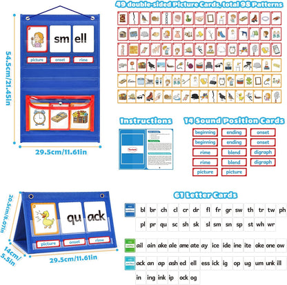 Torlam Blends & Digraphs Pocket Chart, Onset Rime Phonics Games Sight Word Flash Cards, Educational Spelling Reading Learning Blending Board, Elementary Kindergarten Classroom Teachers Must Haves