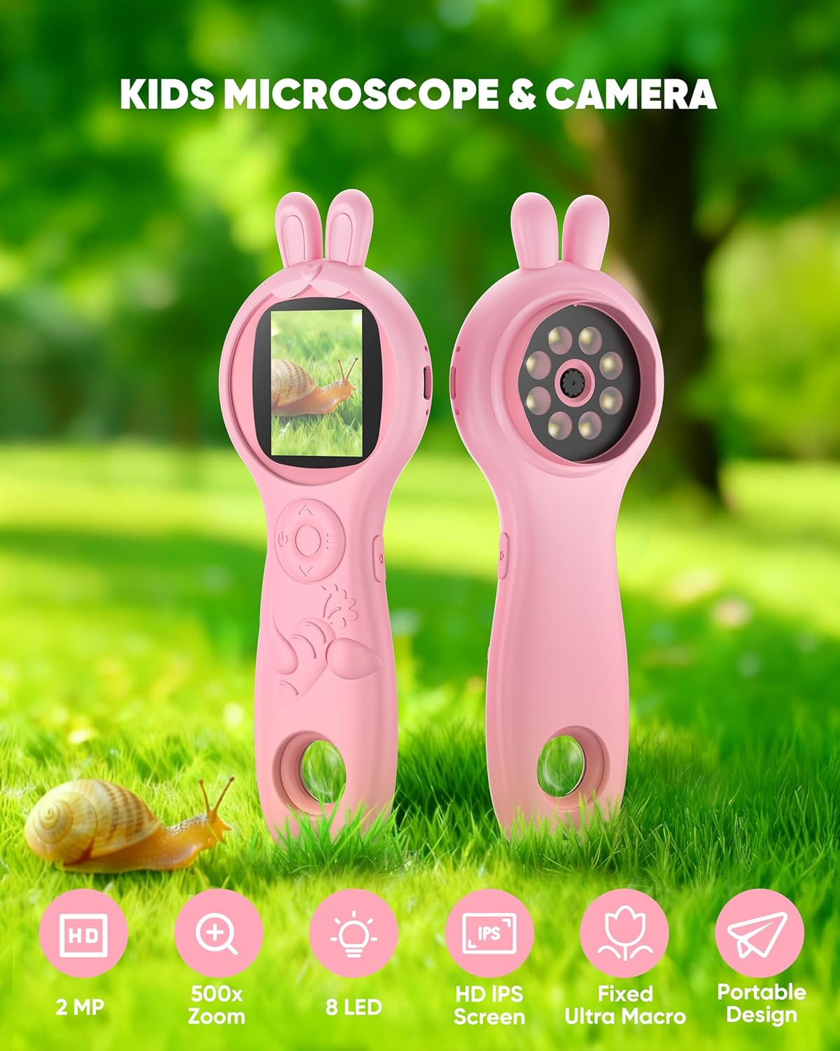 Microscope for Kids - Mini Pocket Digital Kids Microscope, Portable Handheld USB 500X Magnifying Glass, 4X Zoom, Christmas Birthday Gifts for Boys Girls Aged 3-12