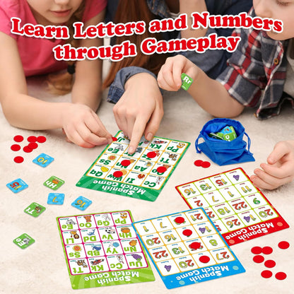 Quilinz Alphabet Bingo Game,Letter/Number/Sight Word Bingo Game for Kids,ABC and 123 Bingo Board Games for Kids 4-6,Alphabet Learning Toys for Kindergarten,Matching Game,Perfection Game for Kids