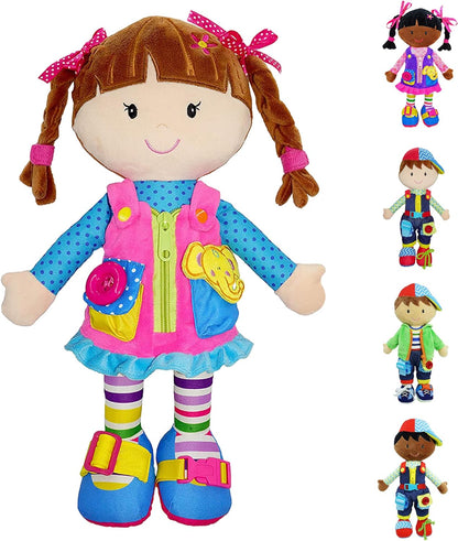 June Garden 16" Dressy Friends Bunnie - Educational Stuffed Plush Doll for Kids and Toddlers 2 Years and Up - Montessori Soft Toy Doll