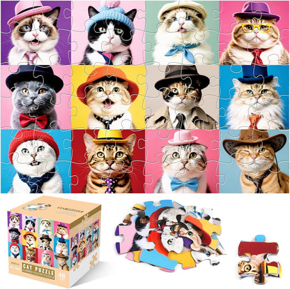 Jumbo Floor Puzzle for Kids,48 Piece Cat Jigsaw Puzzles,Pet Learning Educational Toys for Toddlers Ages 3-5,Children Easter Gift for Boy Girl Ages 4-8