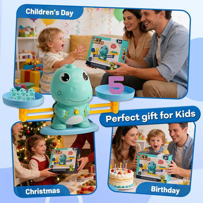 Dinosaur Math Balance Toy for Kids Ages 3-7, Montessori Number Blocks Learning & Educational Dinosaur Toys for Kids 3-5 and Math Games for Kids 5-7,Ideal Gift for Kids (Basic Blue)