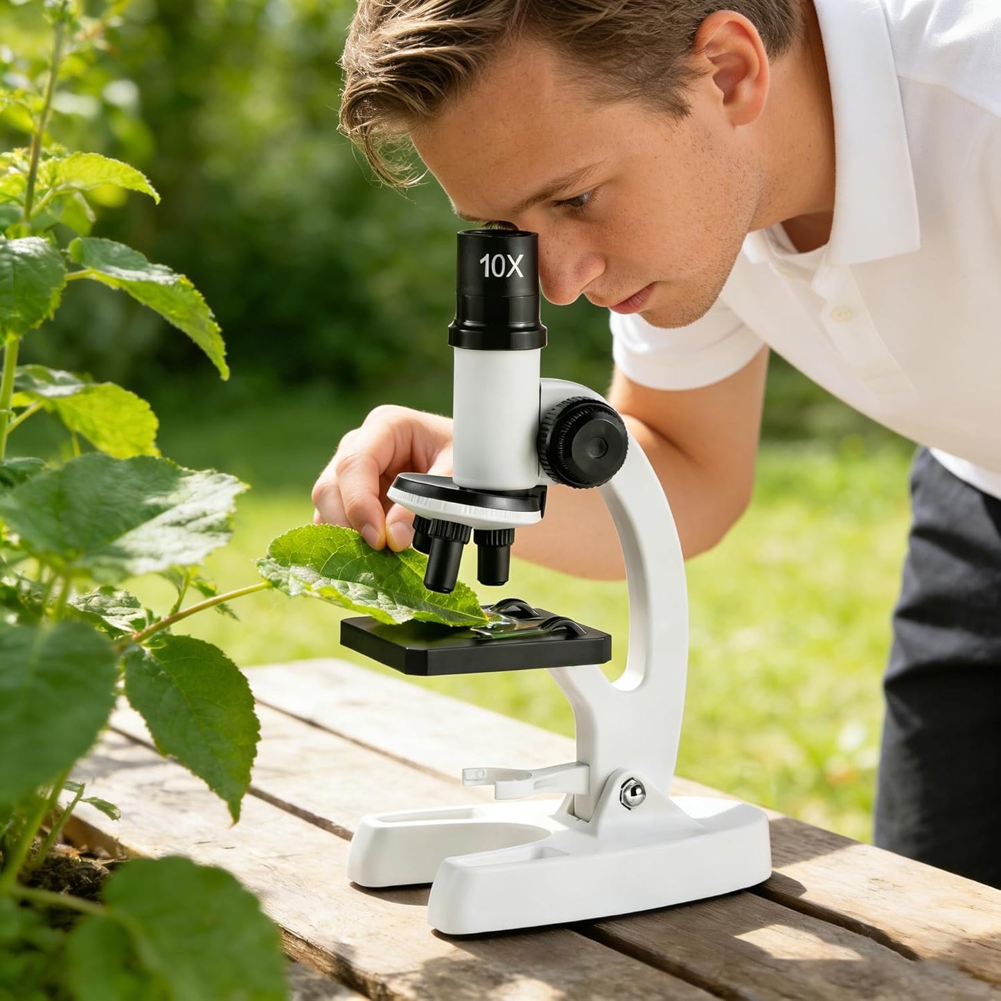 Science Microscope Kits - 80X-1200X Zoom with LED Light, White Beginner Microscope Set with Slides and Phone Holder, Science Educational Tool for Nature Study & Birthday Gift