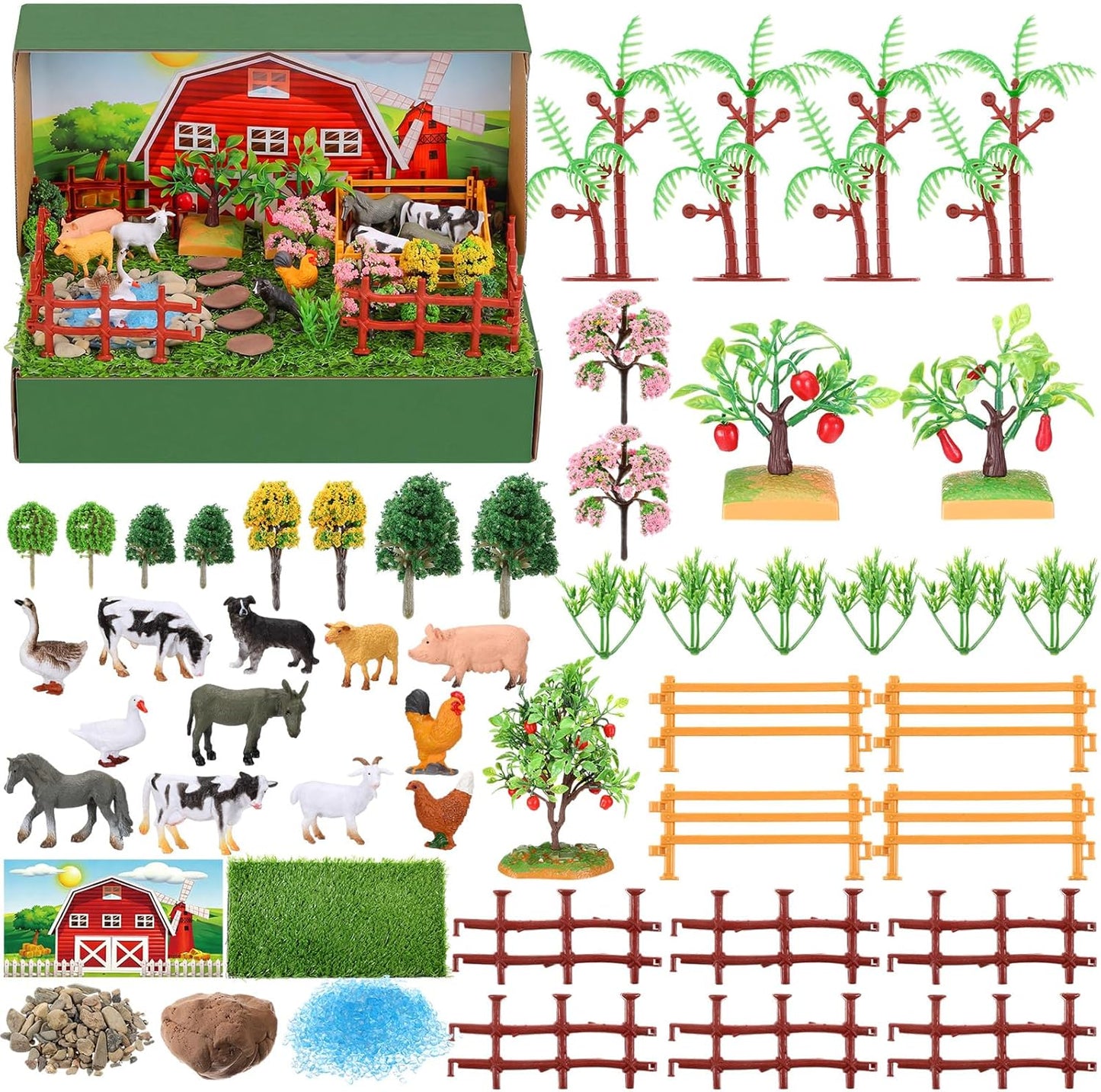 Teyva Daily 48 Pcs Dinosaur Diorama Kit Habitat Project Box Set 3D Dinosaurs Diorama Supplies Include Dinosaurs Model Figures & Eggs Volcano Artificial Trees with Cardboard for DIY Crafts Gifts