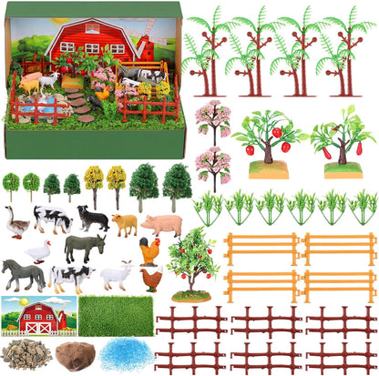 Teyva Daily 48 Pcs Dinosaur Diorama Kit Habitat Project Box Set 3D Dinosaurs Diorama Supplies Include Dinosaurs Model Figures & Eggs Volcano Artificial Trees with Cardboard for DIY Crafts Gifts