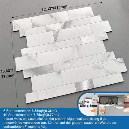MOFIT Backsplash Tile for Kitchen Peel and Stick Stone Matte Finish,Bathroom Tiles Stickers 3D Wall Panel Linear Mosaic Marble Backsplash Waterproof(5sheets,Blue Green Gray)