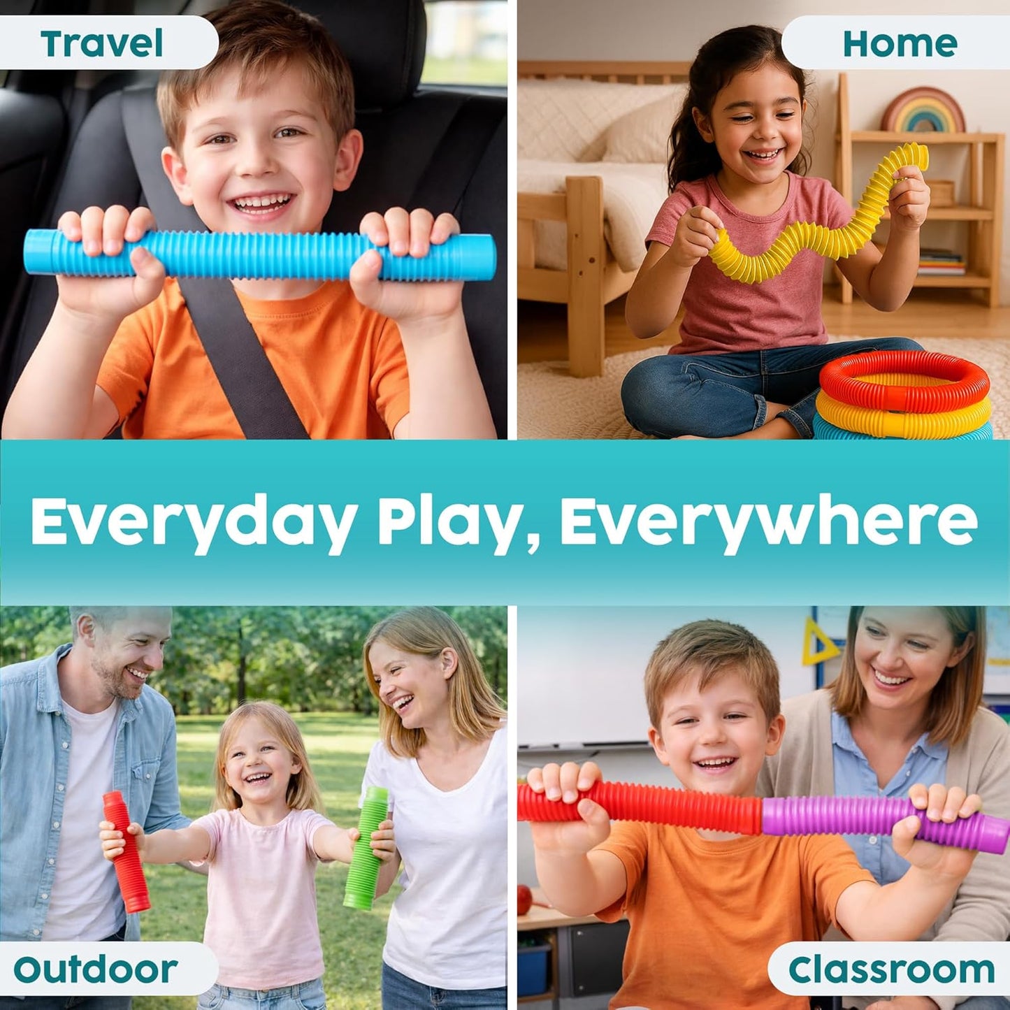 BUNMO Pop Tubes - Sensory Toys - Toddler Toys - Imaginative Play & Stimulating Creative Learning - Hours of Fun for Kids - Tons of Ways to Play - Non-Mouthable Toy 3+ - 6 Pack Medium