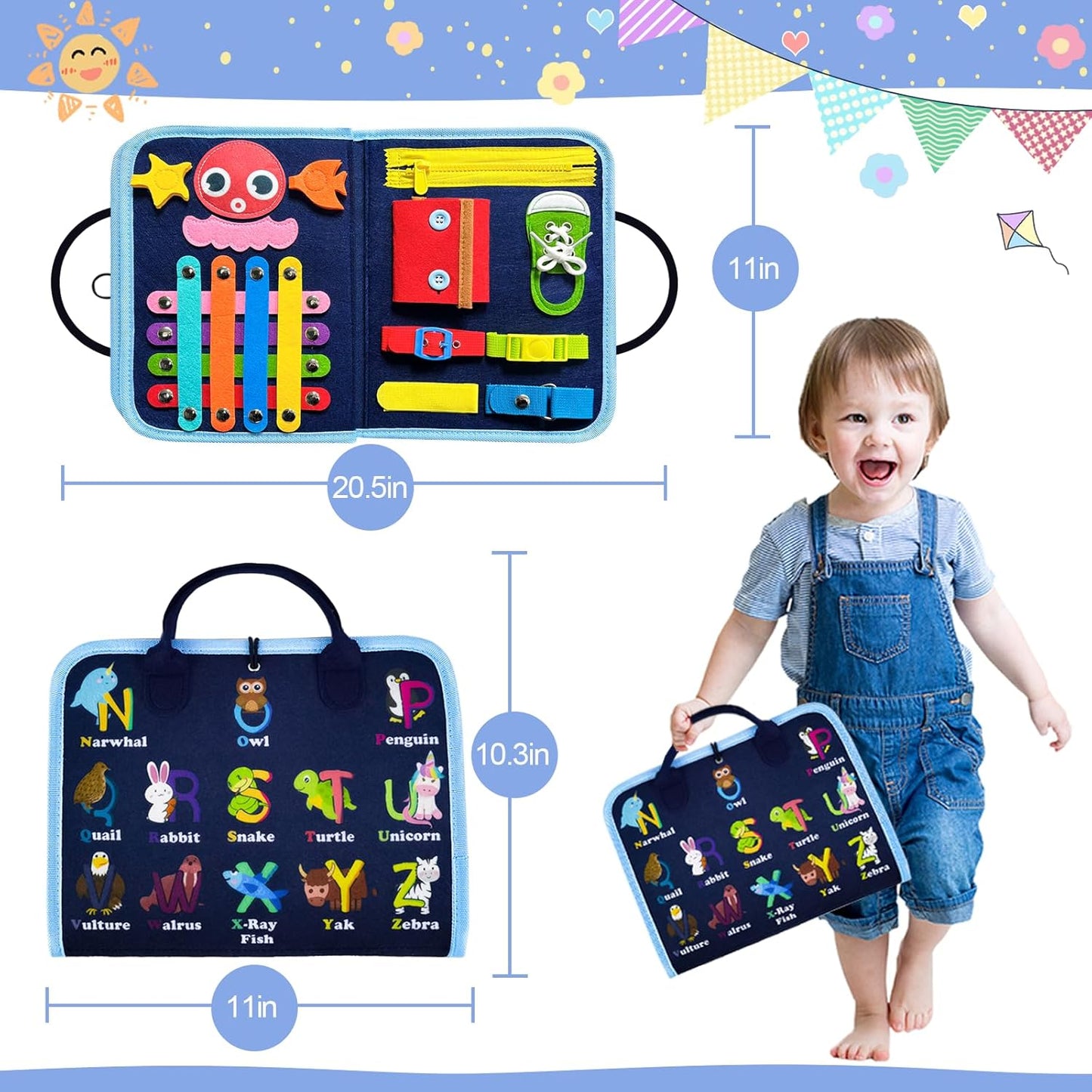 Gojmzo Busy Board Montessori Toys for Toddler Boy Girl Birthday Gifts, Busy Book Sensory Toys for Toddlers, Learning Educational Toddler Travel Activities