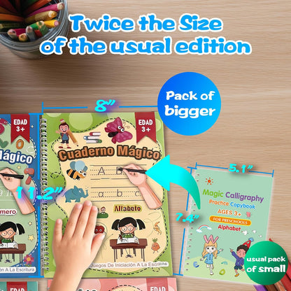 4 Magic Grooved Writing Practice for Kids - English Pre K Tracing Practice Book, Reusable Preschool Handwriting Workbooks Without Tears, 4-Theme Copybooks with Pen Refill for Age 3-10 (English, Small)