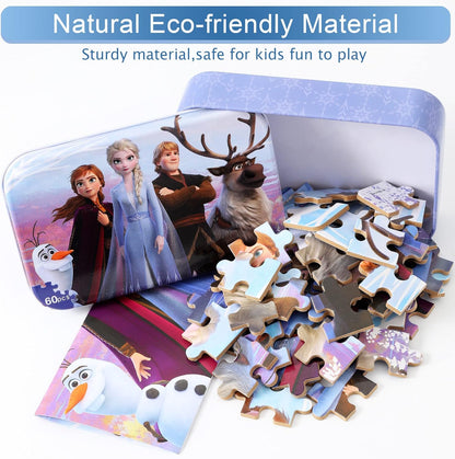 MZZOTOY Puzzles for Kids Ages 4-8, 60 Piece Puzzles for Kids Ages 3-5 in a Metal Box Girls and Boys Learning Educational Jigsaw Puzzle Toys Gifts