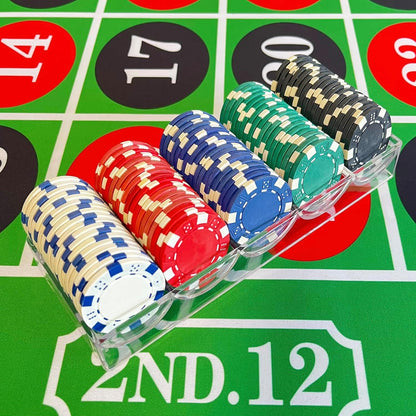 SEETOOOGAMES 100 Pieces 11.5g Clay Composite Dice Striped Casino Poker Chips- 4 Colors (red, Green, White and Blue)