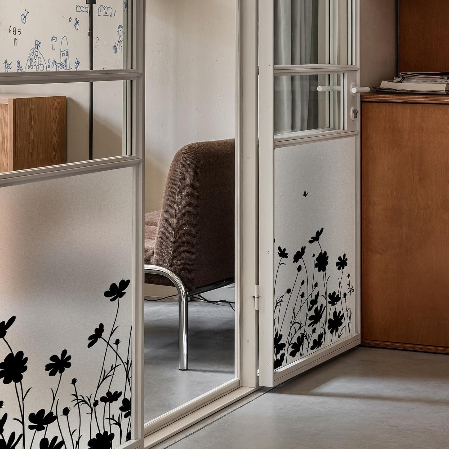 DKTIE Window Privacy Film Flowers Pure White Pattern Stained Glass Window Film Decorative Frosted Glass Window Film Sun Blocking Heat Control Static Cling (A274, 17.5" x 78.7")