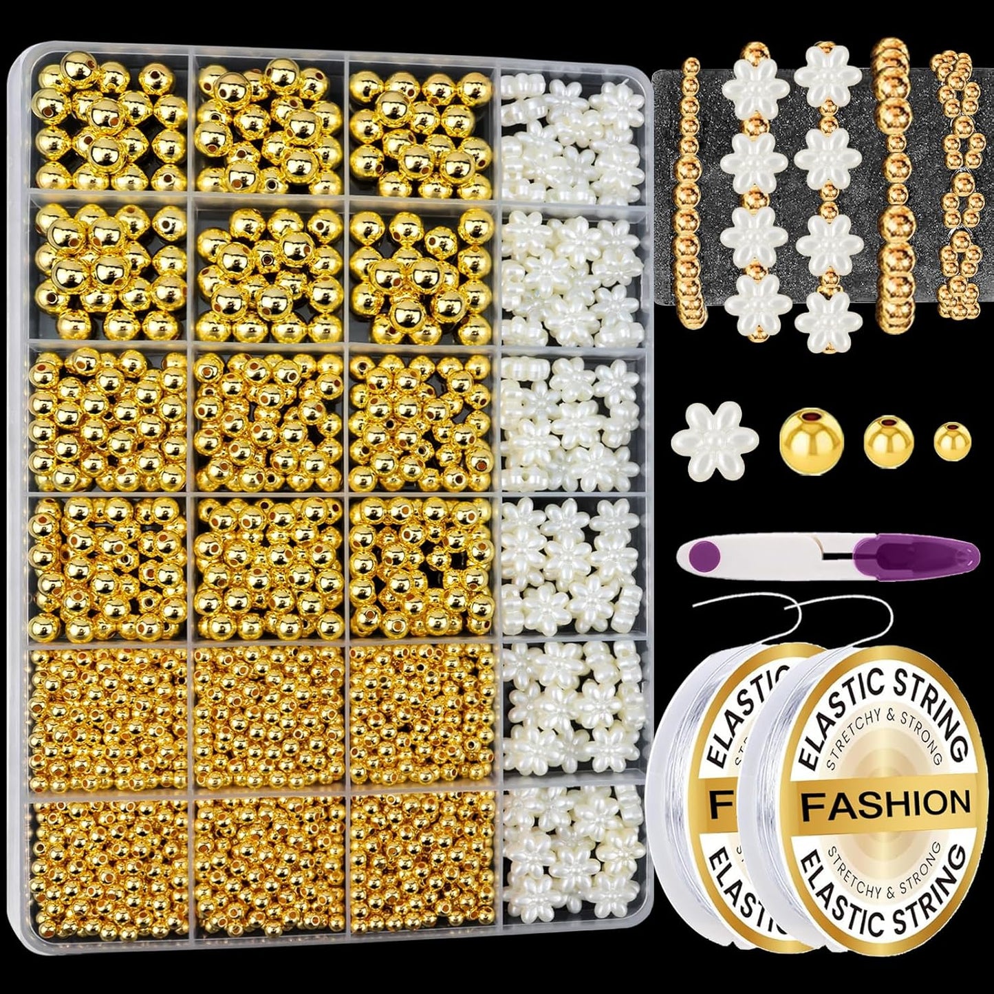 Hpebl 2136PCS Beads for Bracelets Pearl Bracelet Making Kit Friendship Bracelet Kits Bracelet Bead Kits Small Pearl Bead and Gold Beads Beading Kit for Bracelets Jewelry Making Kit