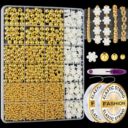 Hpebl 2136PCS Beads for Bracelets Pearl Bracelet Making Kit Friendship Bracelet Kits Bracelet Bead Kits Small Pearl Bead and Gold Beads Beading Kit for Bracelets Jewelry Making Kit