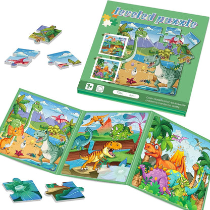Magnetic Puzzles for Toddlers 3-5, 75-Pieces Travel Toys, Animal Jungle Puzzles Ages 4-6, Educational Learning Magnets, Road Car Trip & Airplane Activities Toys for 3 4 5 6 7 Girls Boys Gift