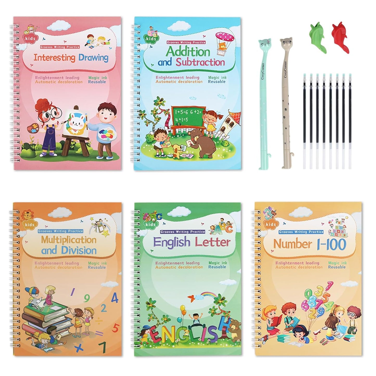 Magical Handwriting Workbooks Handwriting Practice Copybook, Handwriting Aid Magic Pen Reusable Copybook Grooves Template Design for Children Books Suitable for Children's Learning (6)