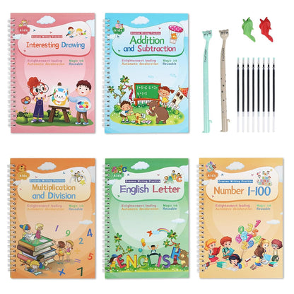 Magical Handwriting Workbooks Handwriting Practice Copybook, Handwriting Aid Magic Pen Reusable Copybook Grooves Template Design for Children Books Suitable for Children's Learning (6)