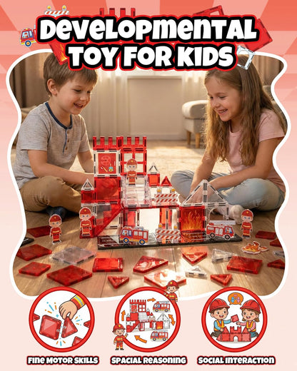 Magnetic Tiles for Kids, Construction Magnetic Building Blocks,37pcs STEM Educational Magnet Toys, Ideal Gift for Boys & Girls for Christmas & Birthday