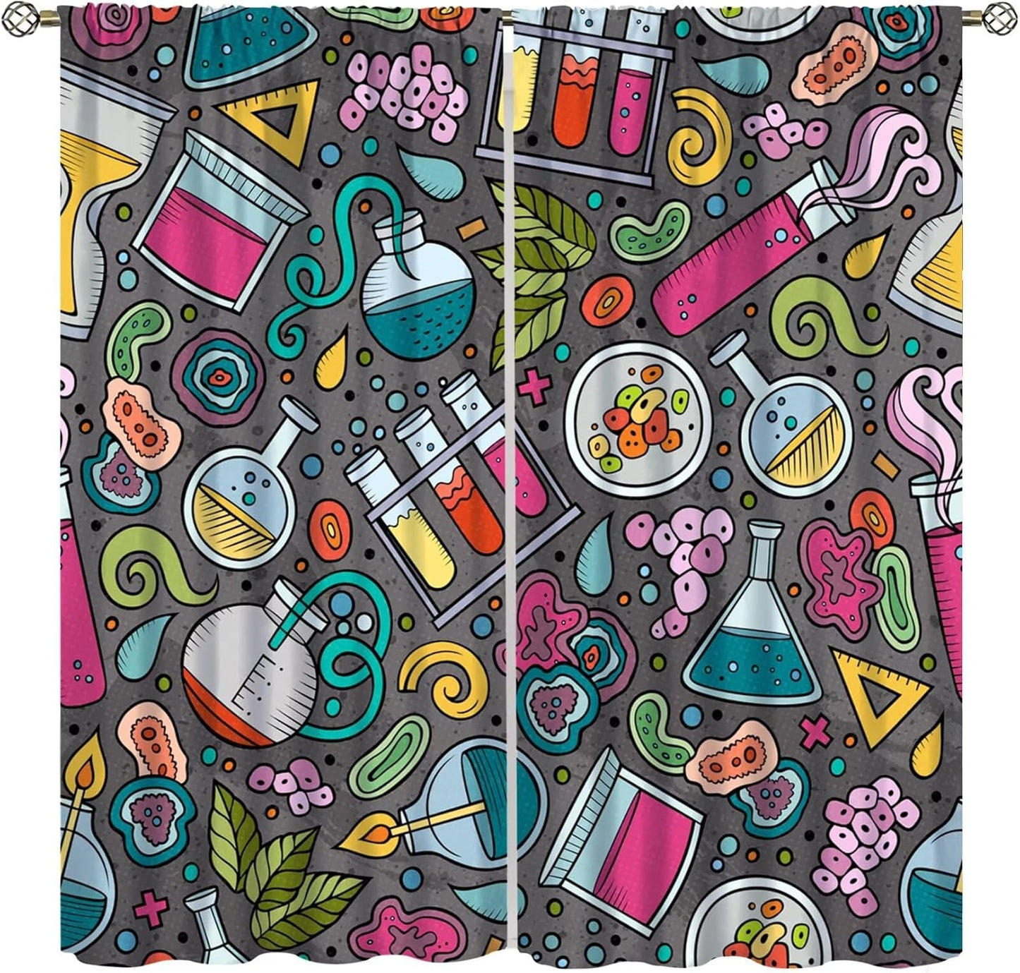 Science Physics Window Curtains, Abstract Math Chemistry Curtain Scientist Graffiti Print Window Treatments for Kids Teens Bedroom Living Room Kitchen Set 2 Panels,42x63 Inches