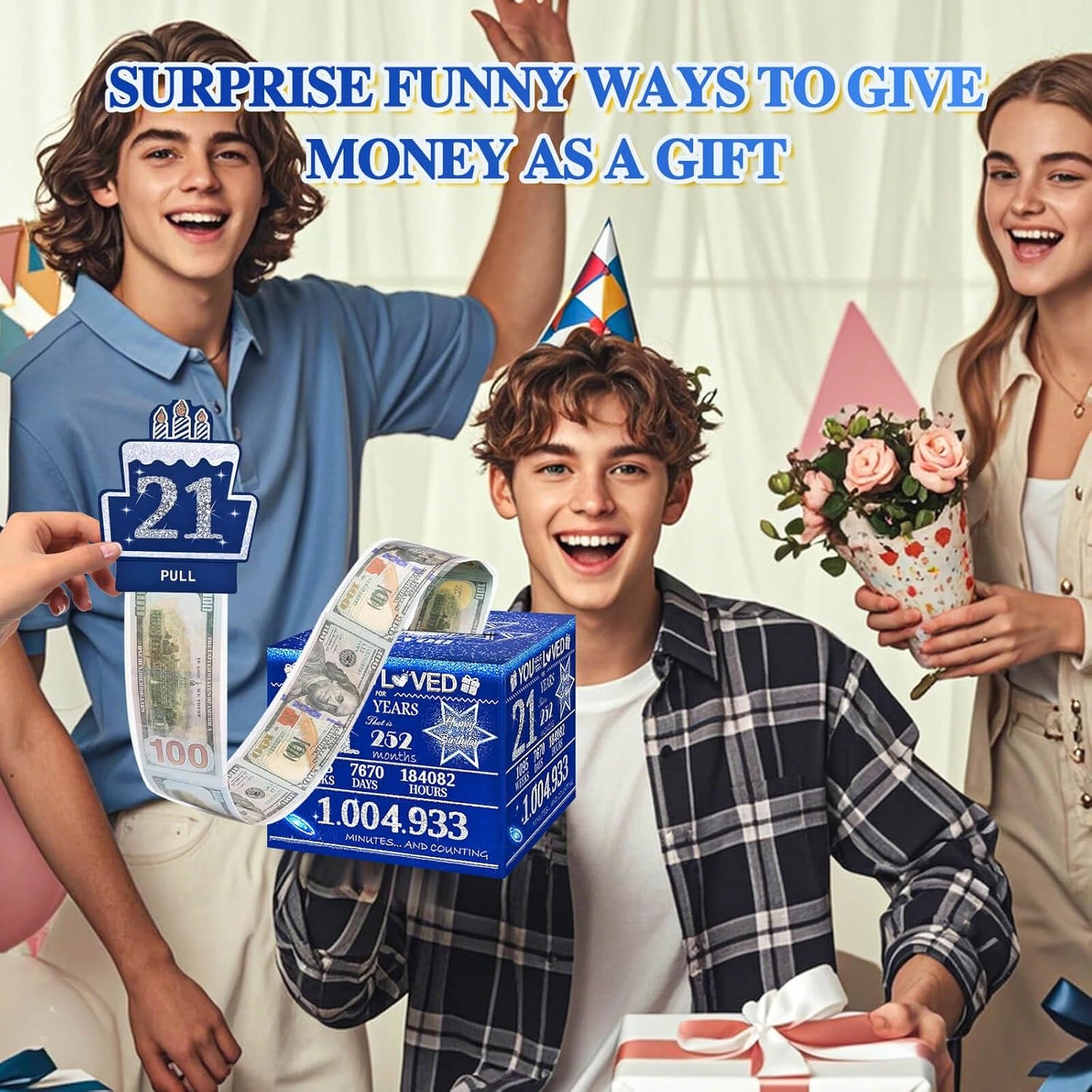 10 Happy Birthday Money Box for Cash Gift, 10th Birthday Decorations for Boys and Girls, Gifts for 10 Year Old Boy, Boy Gift Ideas, Cool Things for Teen -Blue with 100PCS Bags