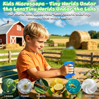 Handheld Microscope for Kids, 2 in 1 1000X Pocket Digital Microscope & 10X Telescope for Kids - Science Kits STEM Toys - Gifts for Boys Girls Ages 3 4 5 6 7 8 9 10 11 12 (Orange)