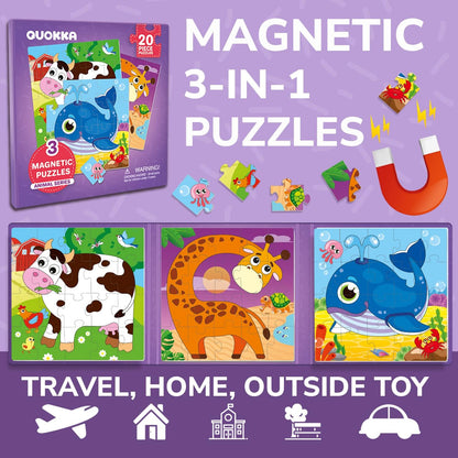 QUOKKA Magnetic Puzzles for Kids Ages 4-6 – Magnetic Fractions Learning Set for Kids 6-12 – Math Games for Homeschooling, Classrooms & Travel – 110 Magnets, 12 Task Pages, Marker – Toddler Travel Toys