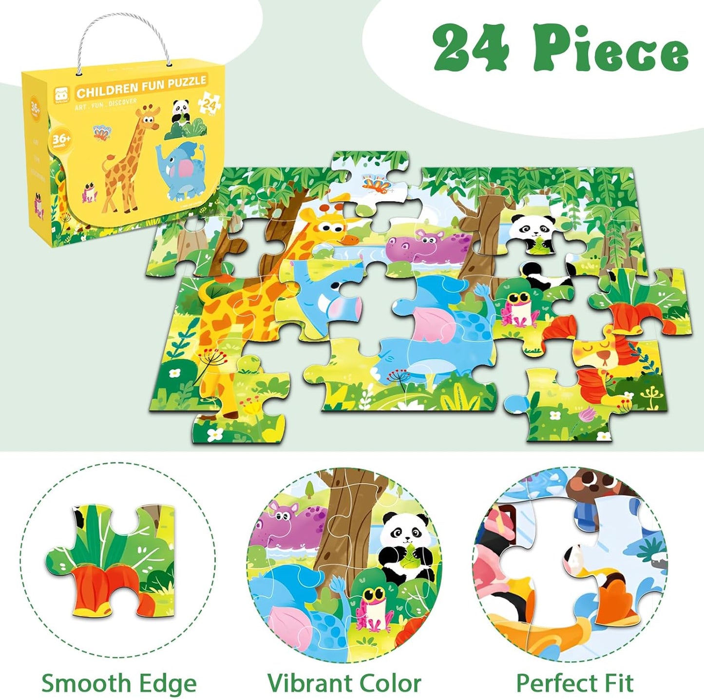 Jumbo Floor Puzzle for Kids, Large Jigsaw Puzzles 24 Piece for Kids Ages 3-5,Preschool Learning & Education Toys, Gifts for 4-8 Year Old Boys and Girls (Jungle Animals)