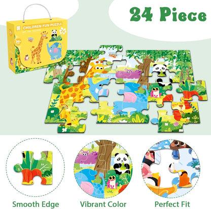 Jumbo Floor Puzzle for Kids, Large Jigsaw Puzzles 24 Piece for Kids Ages 3-5,Preschool Learning & Education Toys, Gifts for 4-8 Year Old Boys and Girls (Jungle Animals)
