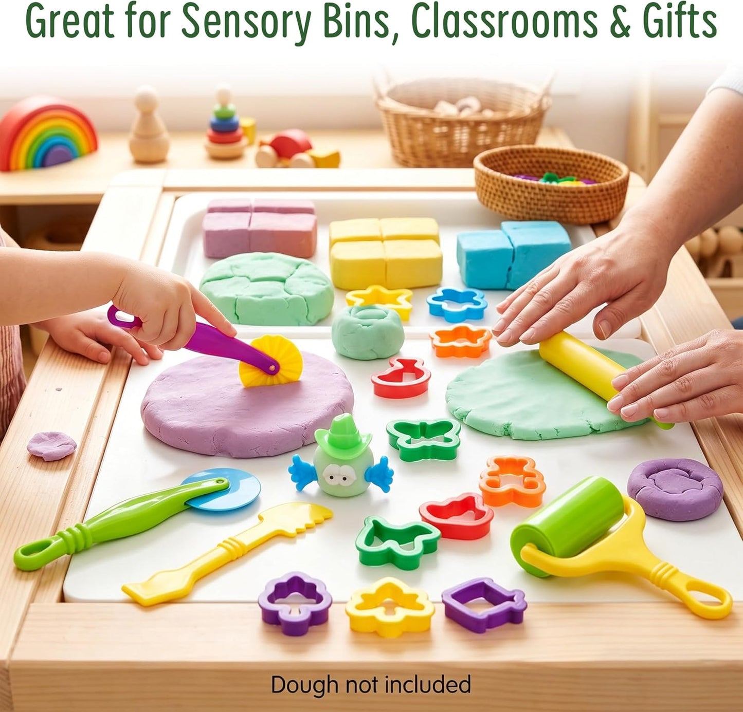 Dough Tools Set for Kids Ages 2-4, 25pc Creative Play Accessories with Molds and Cutters, Non-Toxic Modeling Clay Toys for Toddlers Sensory Activities