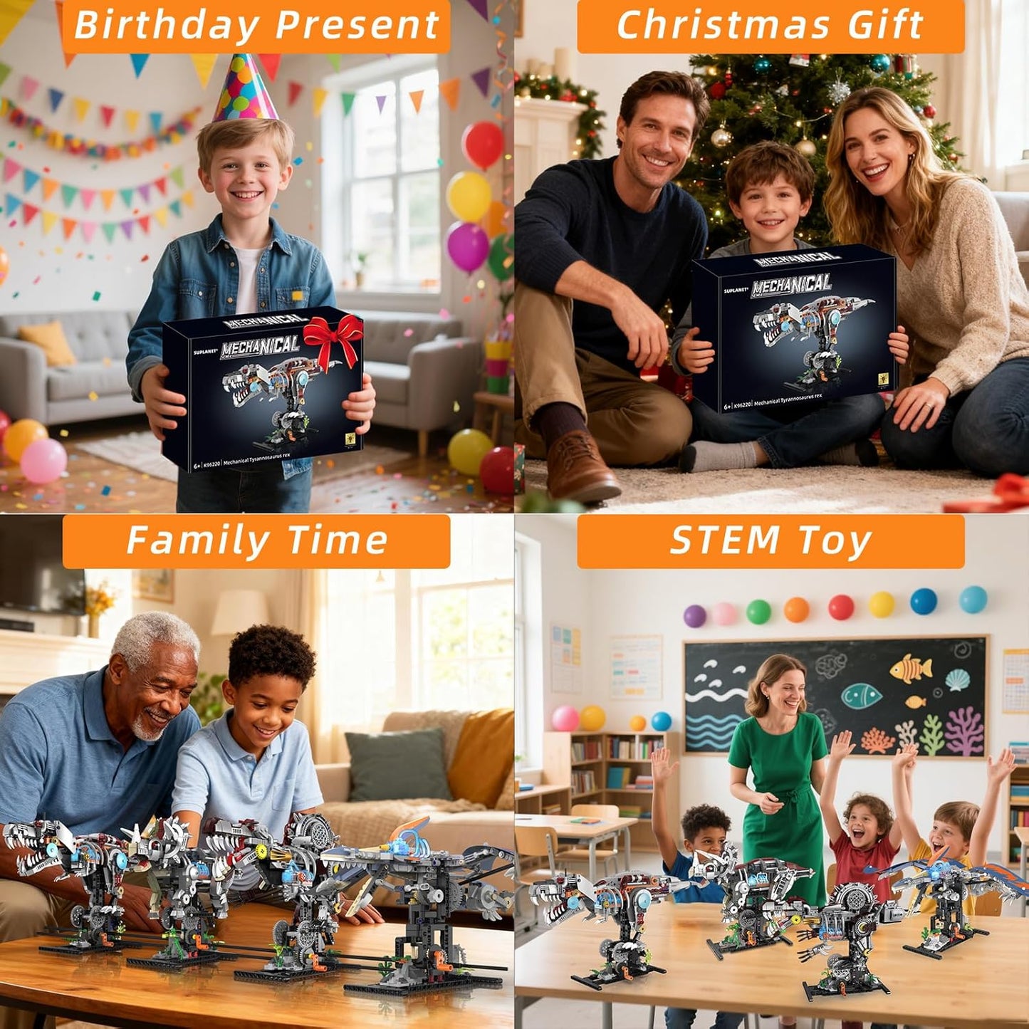 Mechanical T-Rex Dinosaur Building Set with Lights, Rotatable Components & Display Stand, STEM Building Toy for Boys 8-14, Home Office Decor for Adults, Mechanical Enthusiasts (730PCS)