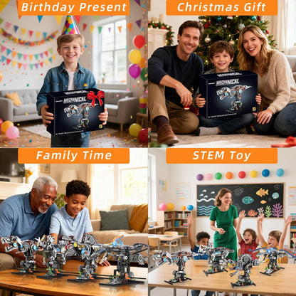 Mechanical T-Rex Dinosaur Building Set with Lights, Rotatable Components & Display Stand, STEM Building Toy for Boys 8-14, Home Office Decor for Adults, Mechanical Enthusiasts (730PCS)