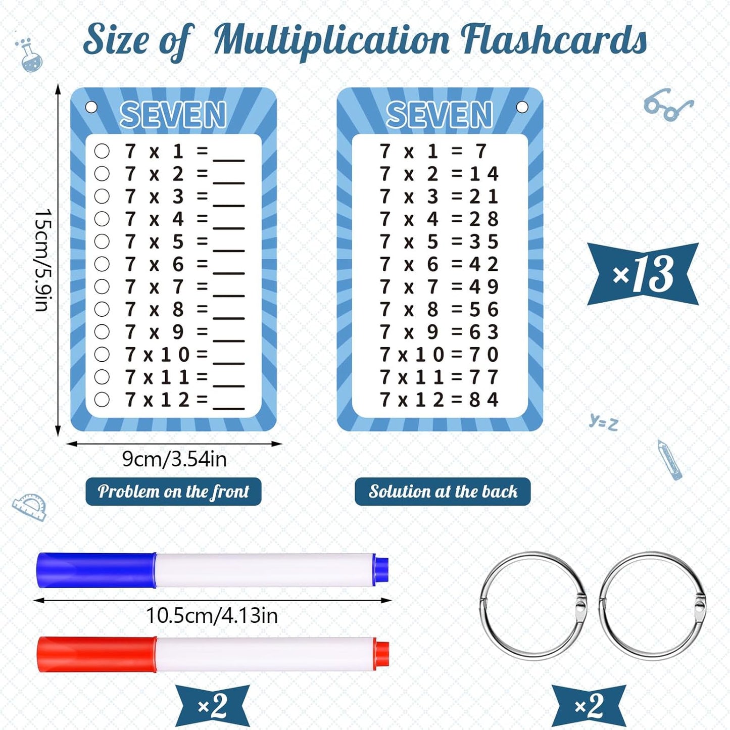13 Pcs Multiplication Flashcards 0-12, Times Table Flash Cards Multiplication Chart Multiplications Game Math Flashcards for 1st to 3rd Grades