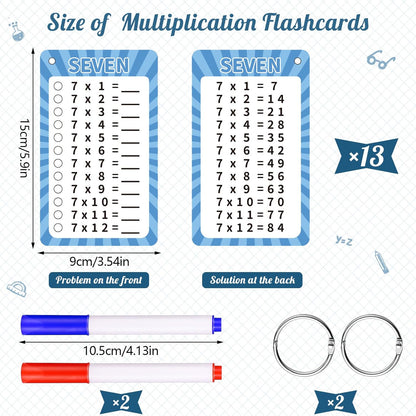 13 Pcs Multiplication Flashcards 0-12, Times Table Flash Cards Multiplication Chart Multiplications Game Math Flashcards for 1st to 3rd Grades